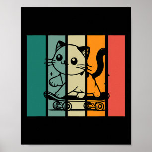 Cute Magnificent Skateboarding Cat Vintage Style D Poster