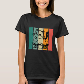 Cute Magnificent Skateboarding Cat Vintage Style D T-Shirt