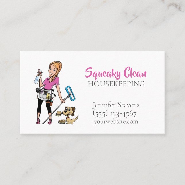 Cute Maid House Cleaning Service Business Card (Front)