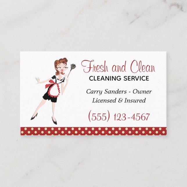 Cute Maid House Cleaning Service Business Card (Front)