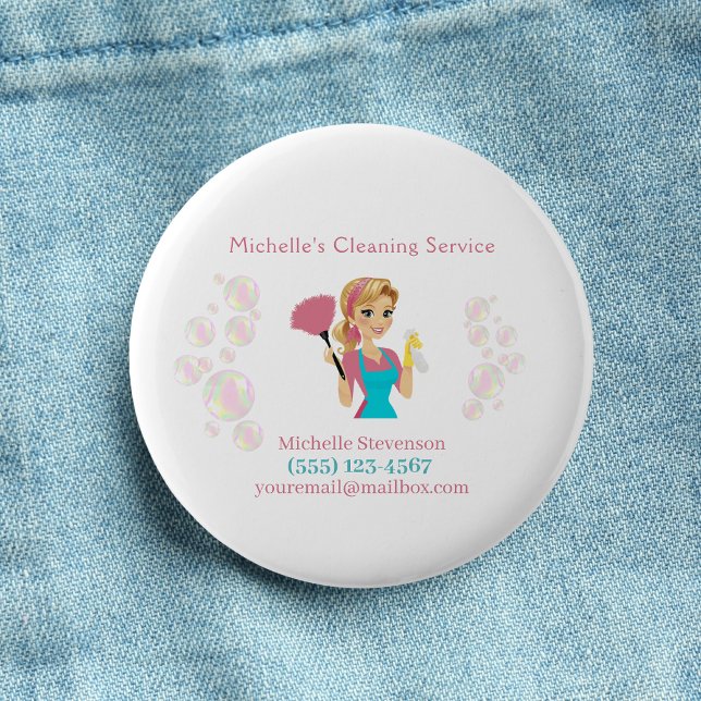 Cute Maid House Pink Glitter Cleaning Service 6 Cm Round Badge (Creator Uploaded)