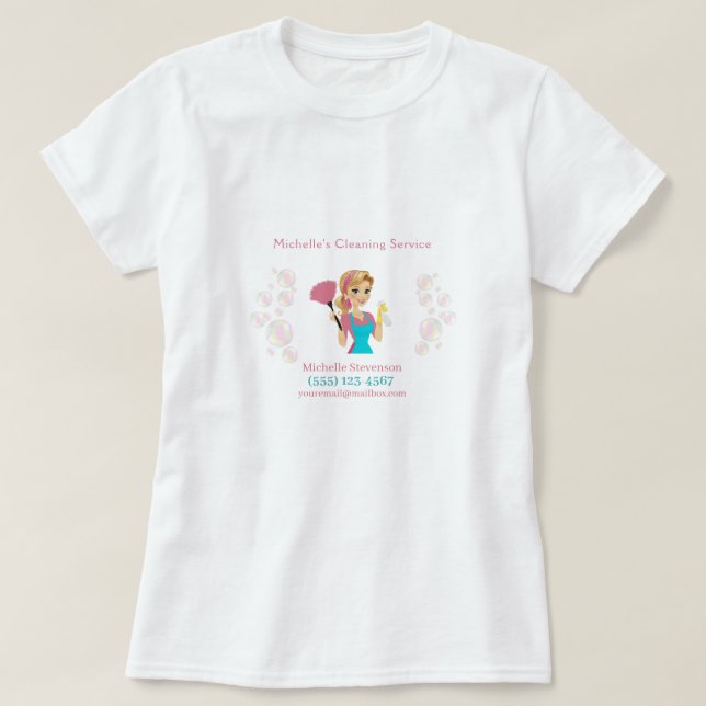 Cute Maid House Pink Glitter Cleaning Service T-Shirt (Design Front)
