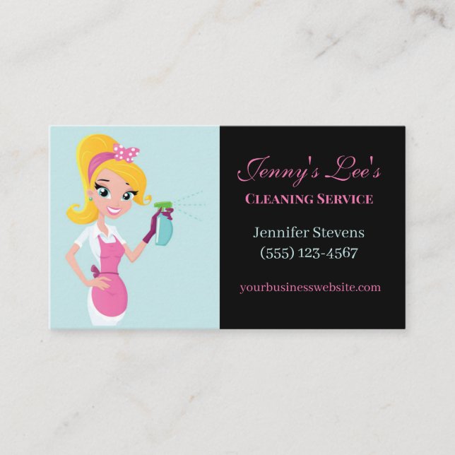Cute Maid Housecleaning Cleaning Service Business Card (Front)