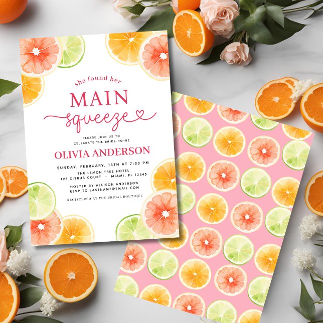 Cute Main Squeeze Citrus Bridal Shower Orange Invitation (Creator Uploaded)