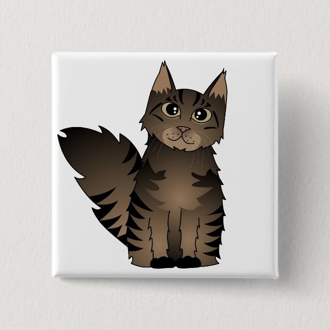 Cute Maine Coon Cat Cartoon - Brown Tabby 15 Cm Square Badge (Front)