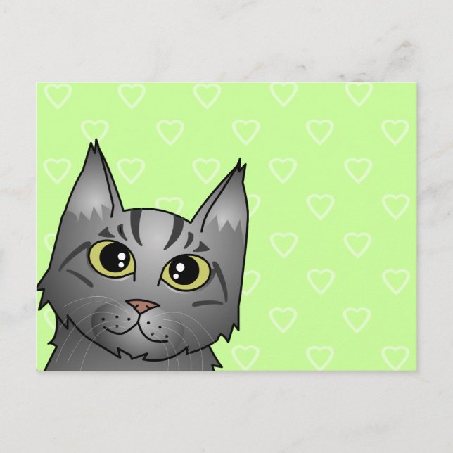 Cute Maine Coon Cat Cartoon - Silver Tabby Postcard (Front)