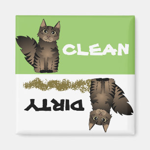 Cute Maine Coon Cat Clean Dirty Dishwasher Magnet