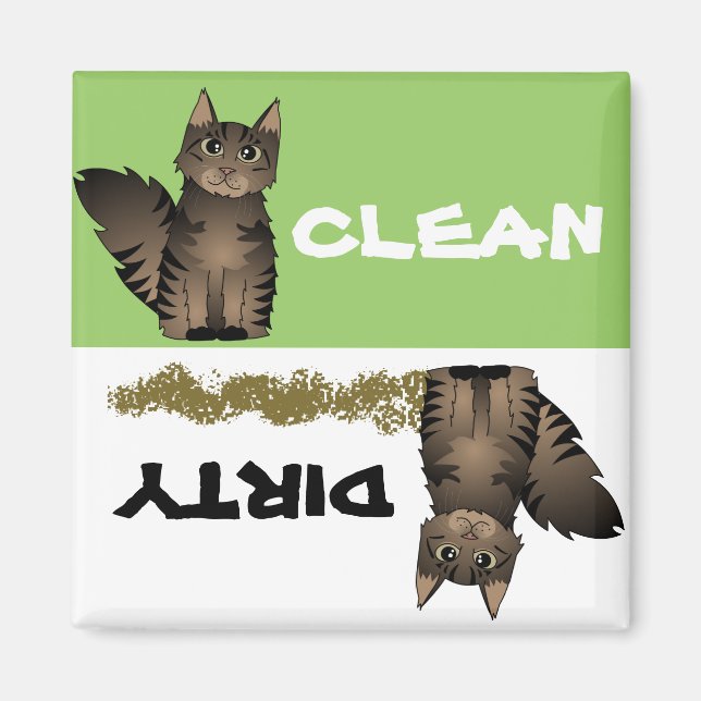 Cute Maine Coon Cat Clean Dirty Dishwasher Magnet (Front)