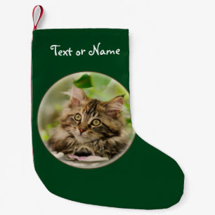 Cute Maine Coon Cat Kitten - Personalised Santa Small Christmas Stocking