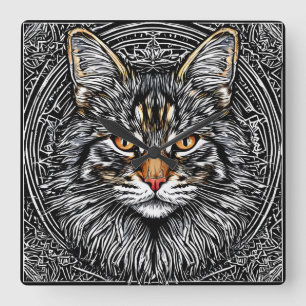 Cute Maine Coon Cat Square Wall Clock