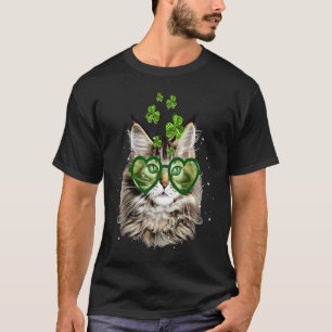 Cute Maine Coon Cat St Patrick's Day Decor Cat T-Shirt