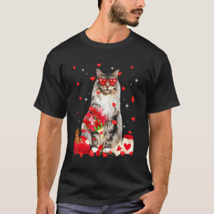 Cute Maine Coon Cat Valentine Fun Cat Dad Cat Mum T-Shirt