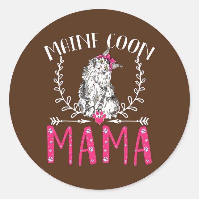 Cute Maine Coon Funny Main Coon Mama Gift Womens Classic Round Sticker (Front)
