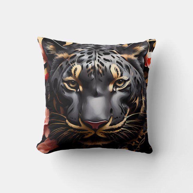 Cute Majestic Black Tiger Portrait  Cushion (Front)