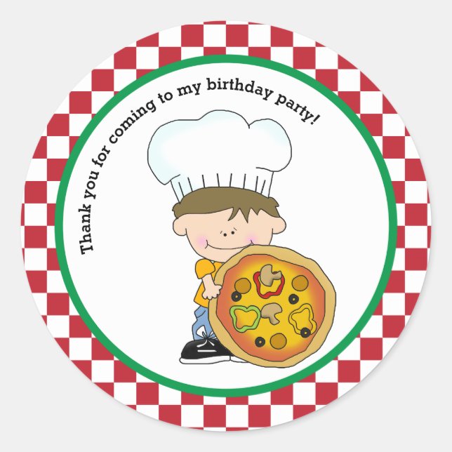Cute Make Your Own Pizza Party Boy Thank You Favou Classic Round Sticker (Front)