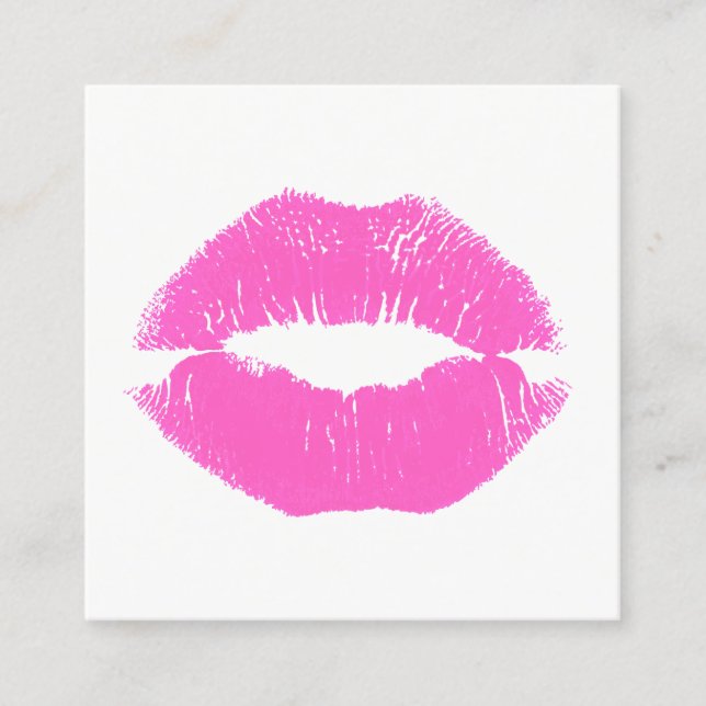 Cute Makeup Artist Pink Kissing Lips Beauty Square Business Card (Front)
