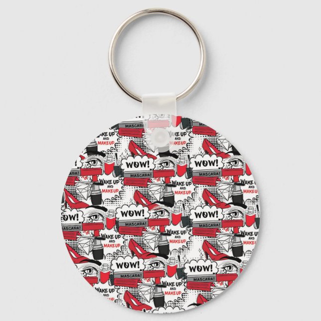 Cute Makeup Girl – kawaii Beauty and Glam Fashion Key Ring (Front)