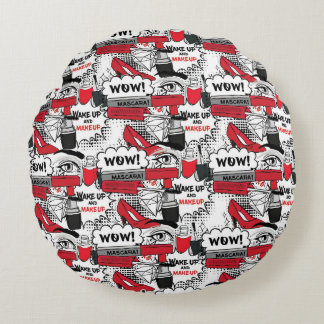 Cute Makeup Girl – kawaii Beauty and Glam Fashion Round Cushion