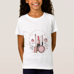 Cute Makeup Lover Girls T-Shirt Floral Lipstick