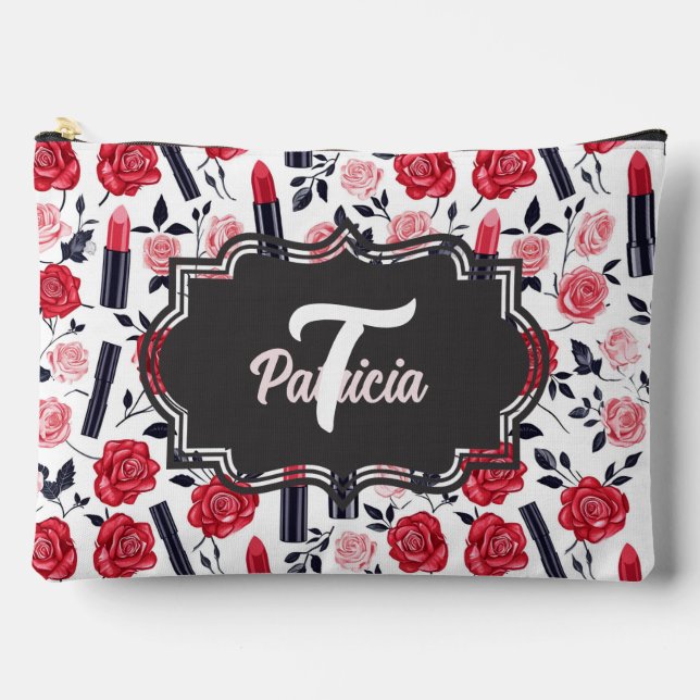 Cute makeup pattern add monogram accessory pouch (Front)