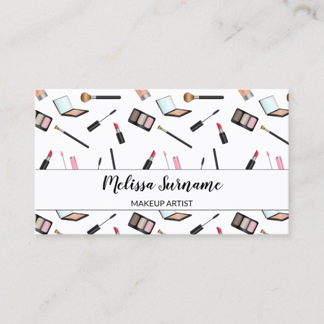 Cute Makeup Pattern - Personalizable Makeup Artist Business Card (Front)