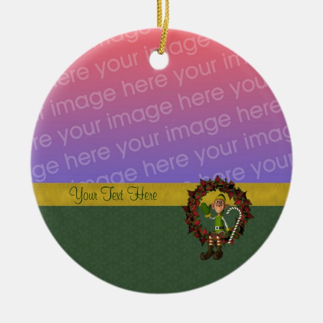 Cute Male Elf Wreath Holiday Photo Ornament (Front)