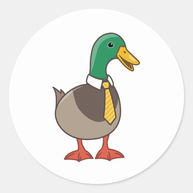 Cute Mallard Duck White Collar Necktie Classic Round Sticker (Front)