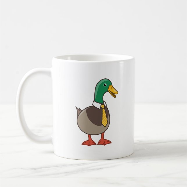 Cute Mallard Duck White Collar Necktie Coffee Mug (Left)