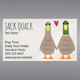 Cute Mallard Ducks Couple Holding Hands   Funny Magnetic Business Card