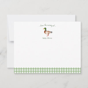 Cute Mallard Gingham Border Baby Thank You card