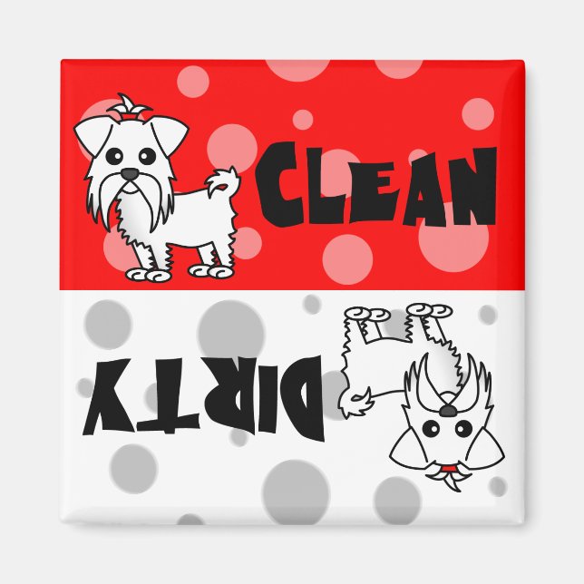 Cute Maltese Clean / Dirty Dishwasher Magnet (Front)