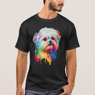 Cute Maltese Colourful Watercolor Pet Dog Lover T-Shirt