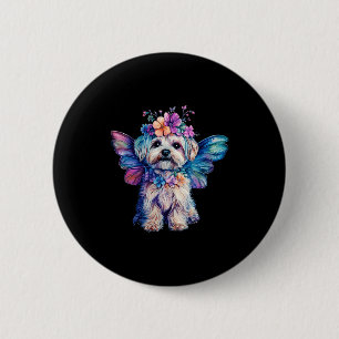 Cute Maltese Dog Angel With Wings  6 Cm Round Badge