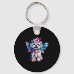 Cute Maltese Dog Angel With Wings  Key Ring