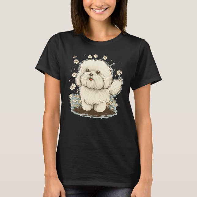 Cute Maltese Dog on Maltese dog  5 T-Shirt (Front)