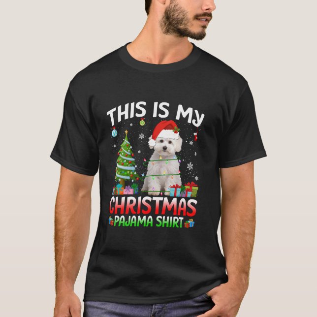 Cute Maltese Dog Santa Christmas Lights Dog Lover T-Shirt (Front)