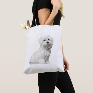 Cute Maltese Dog Sitting Puppy Tote Bag