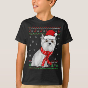 Cute Maltese Dog Ugly Christmas Sweater Santa Hat