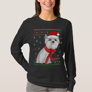 Cute Maltese Dog Ugly Christmas Sweater Santa Hat