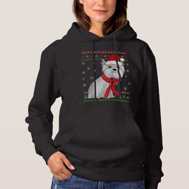 Cute Maltese Dog Ugly Christmas Sweater Santa Hat (Front)