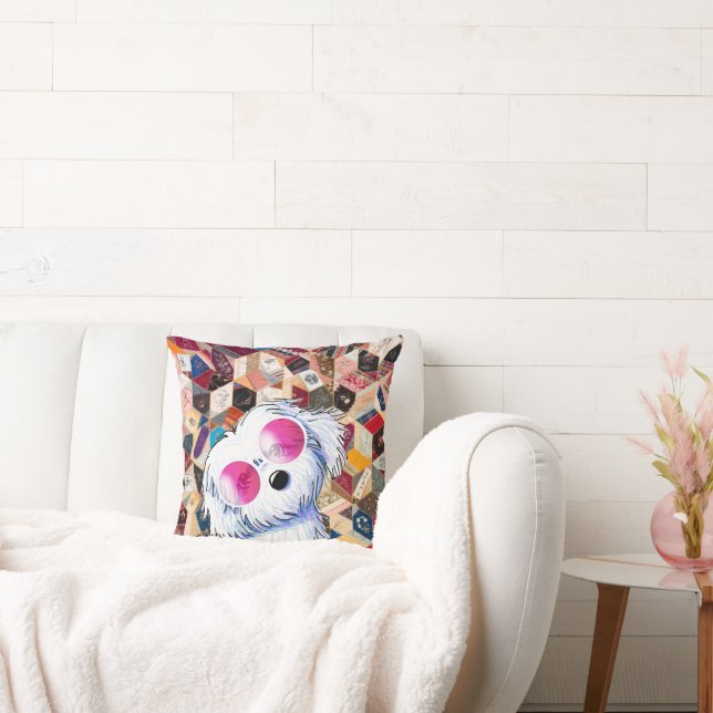 Cute Maltese On Crazy Quilt Cushion (Couch)