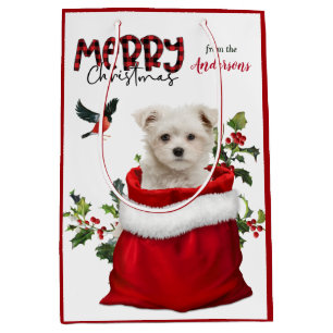 Cute Maltese Puppy Dog Christmas Medium Gift Bag