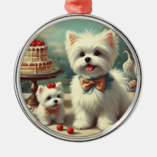 Cute Maltese Puppy Painting Metal Tree Decoration