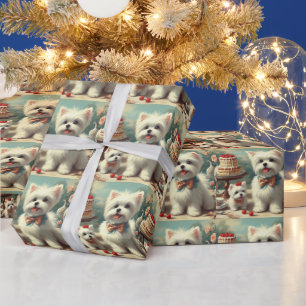 Cute Maltese Puppy Painting Wrapping Paper