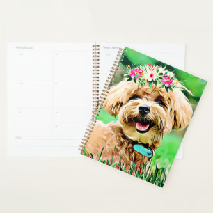 Cute Maltipoo Puppy Dog With Hair Wreath Planner