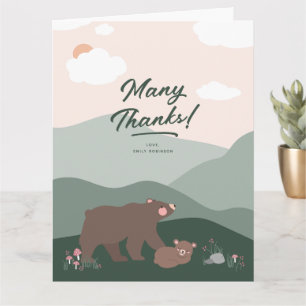 Cute Mama and Baby Bear Mountain Range Thank You Card
