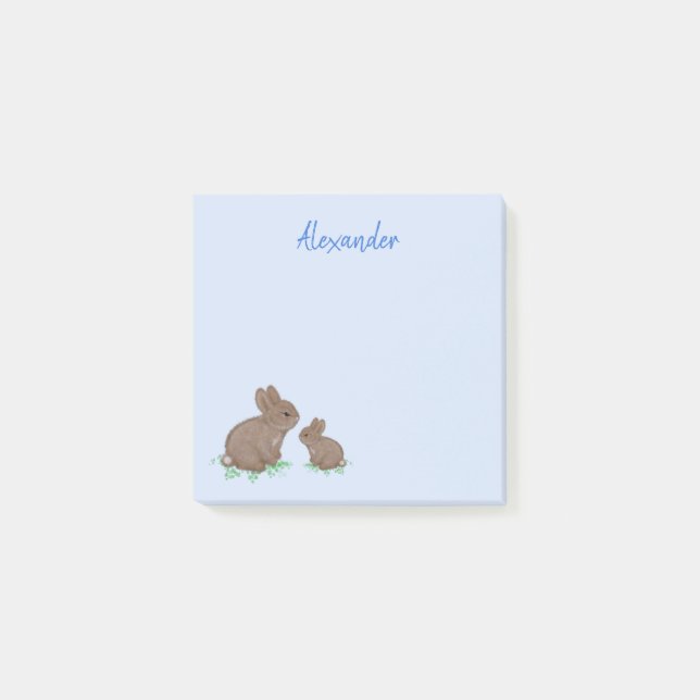 Cute Mama and Baby Bunny in Clover Blue Post-it Notes (Front)
