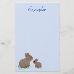 Cute Mama and Baby Bunny in Clover Blue Stationery