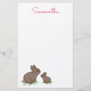 Cute Mama and Baby Bunny in Clover Stationery