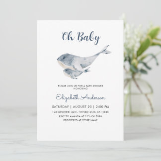 Cute Mama and Baby Whale Boy Baby Shower Invitation